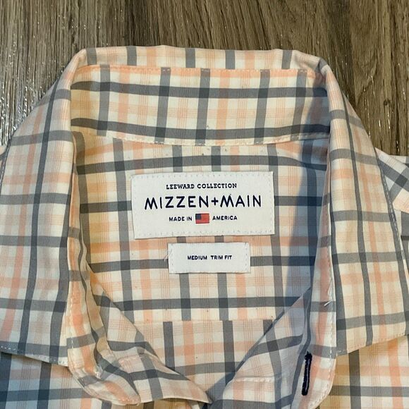 Mizzen+Main Mens Shirt Medium Gray Pink Leeward Trim Fit Check‎ Plaid Button Up - Picture 2 of 8